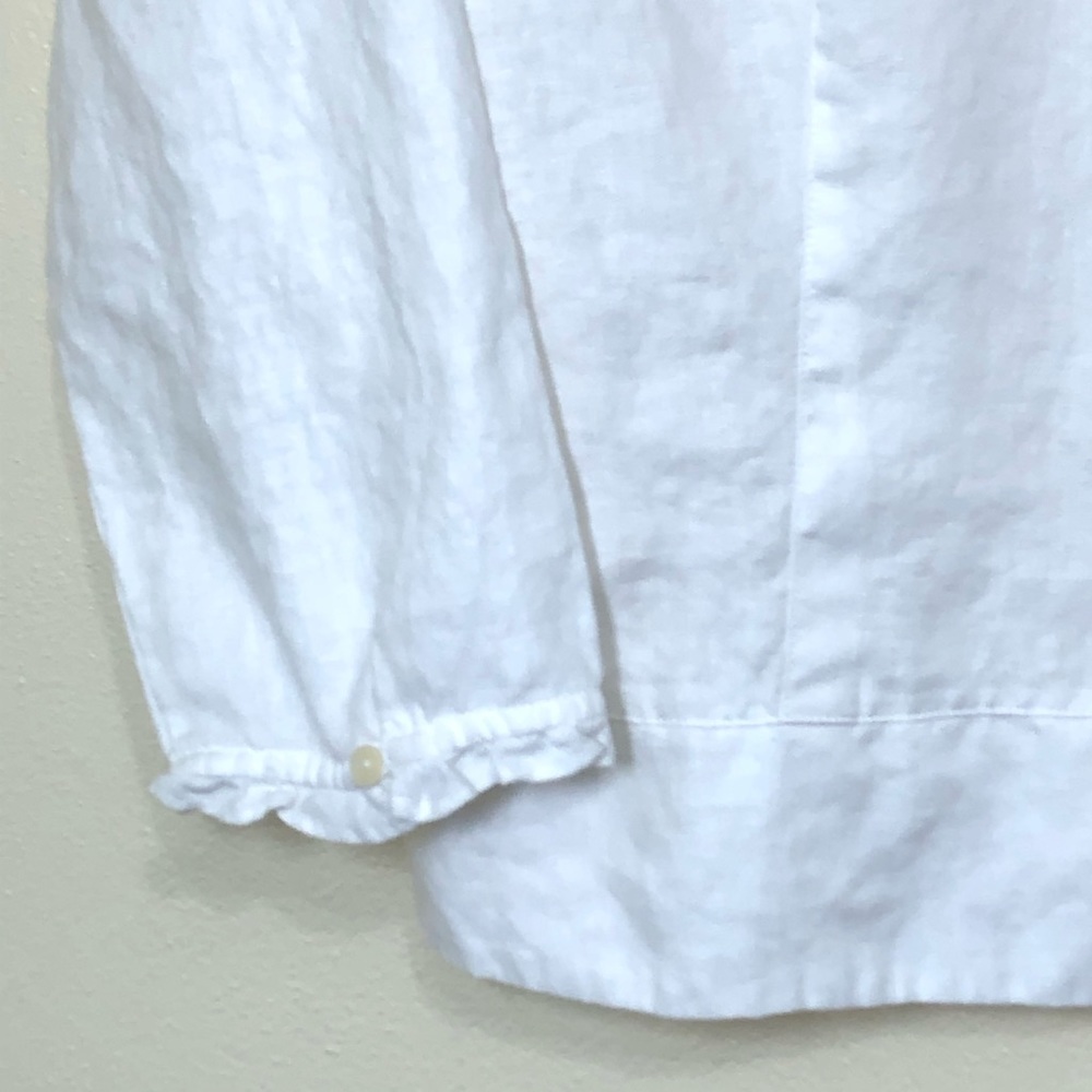 Eddie Bauer 100% Linen Cropped Ruffle Edge Top - Picture 2 of 4